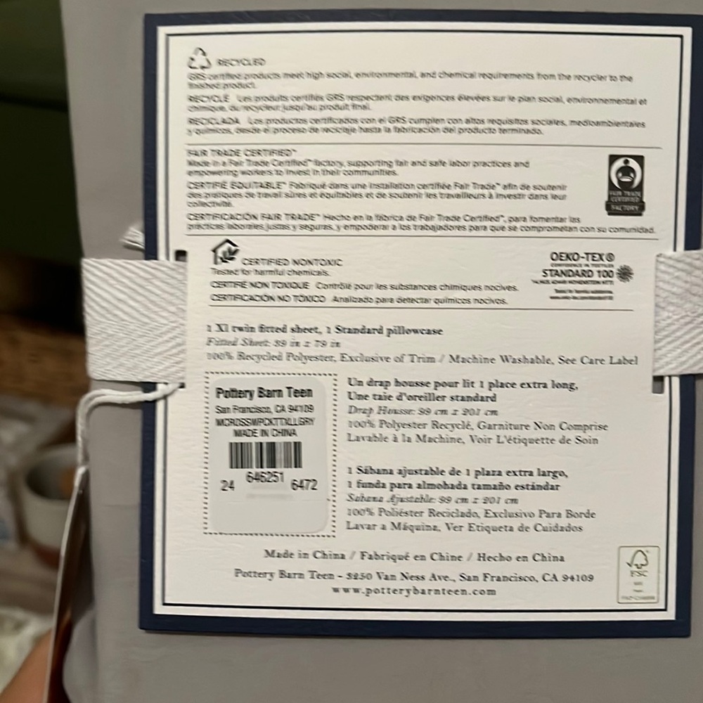 New with tags pottery barn xl twin sheet set